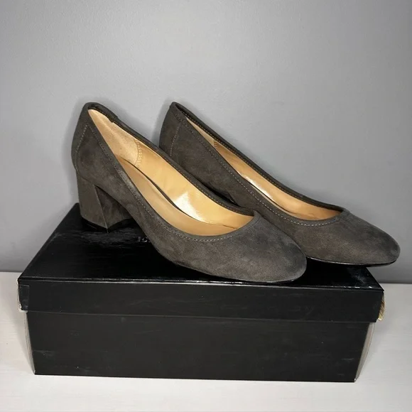 EXPRESSION Amara block heel shoe / pump grey faux suede size 8 with box - Picture 1 of 9